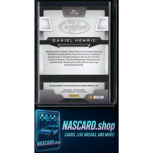 2016 Panini Certified #CP-DH Daniel Hemric Certified Potential Signatures #/125