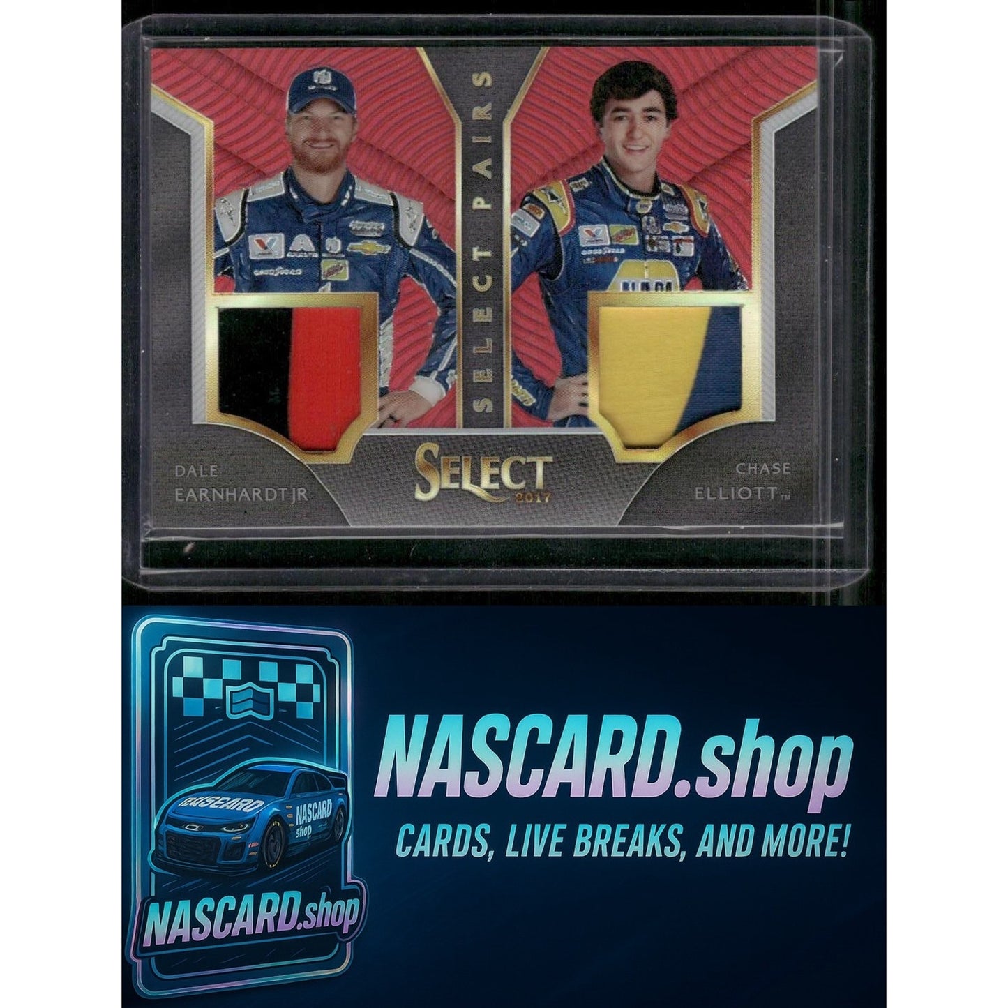 2017 Panini Select Dale Earnhardt Jr Chase Elliott Select Pairs Red Prizms #/25