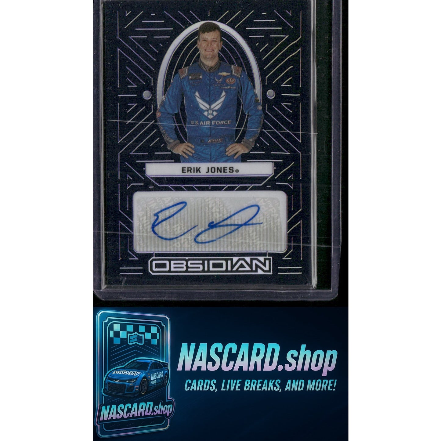 2023 Panini Chronicles Erik Jones Obsidian Signatures Electric Etch Purple #/49 - NASCARD.shop