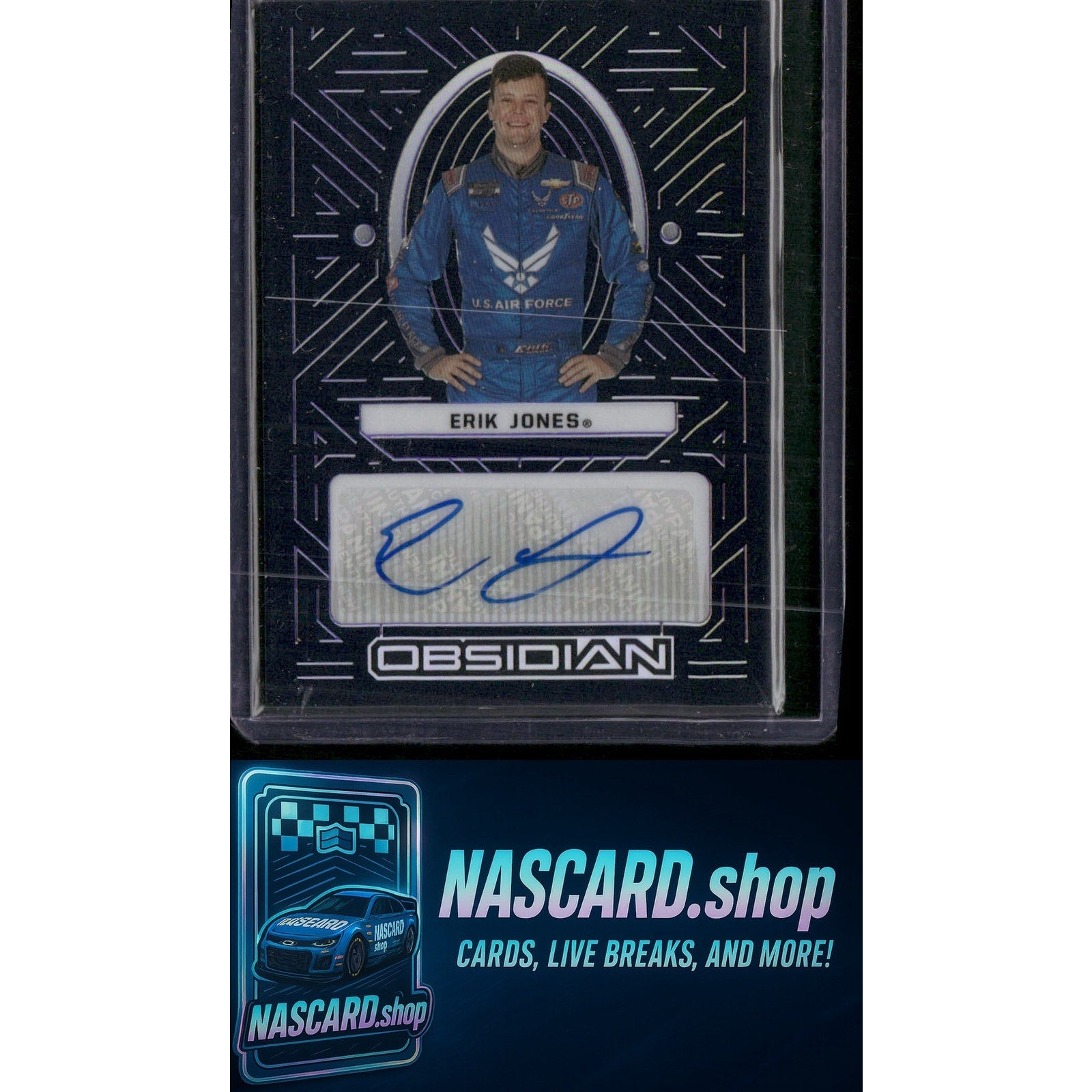 2023 Panini Chronicles Erik Jones Obsidian Signatures Electric Etch Purple #/49 - NASCARD.shop