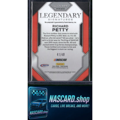 2024 Panini Prizm #LS-RPT Richard Petty Legendary Signatures Red #/49 - NASCARD.shop