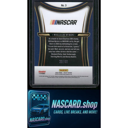 2025 Panini Select #3 William Byron Sensations Blue Prizms #/49