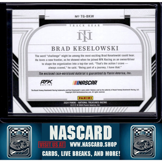2024 Panini National Treasures #TG-BKW Brad Keselowski Track Gear Blue #/75