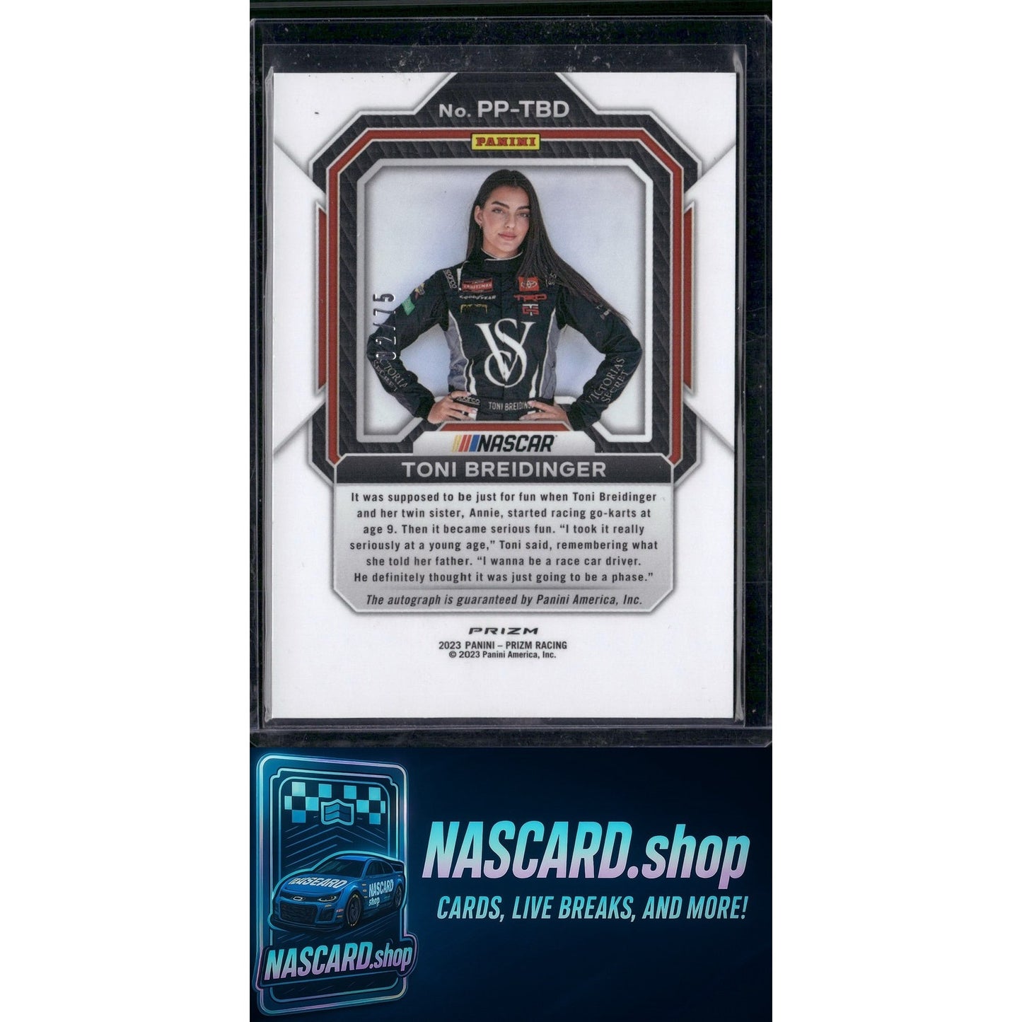2023 Panini Prizm Toni Breidinger Patented Penmanship Carolina Blue Scope #/75 - NASCARD.shop