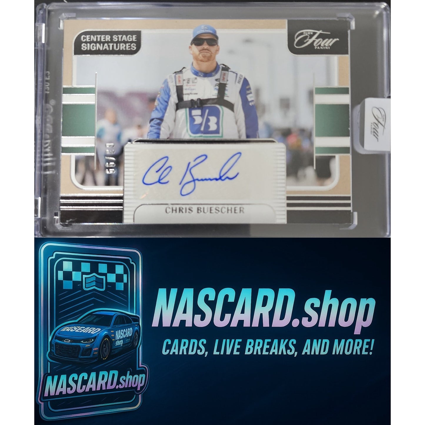 2025 Panini Turn Four #CSS-CBR Chris Buescher Center Stage Signatures #/99