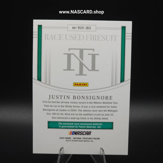 2024 Panini National Treasures Race Used Firesuit Blue Justin Bonsignore /75