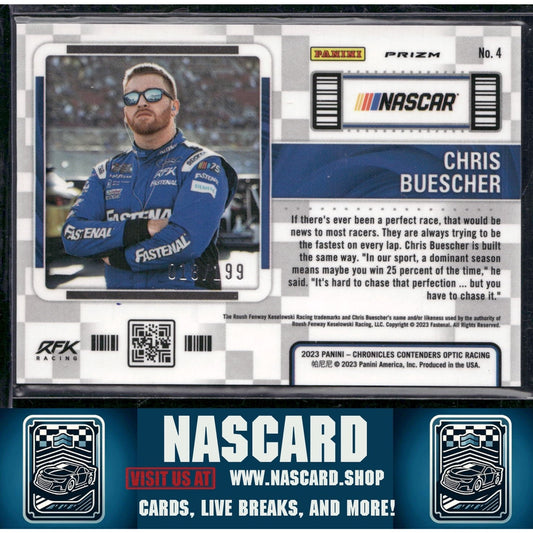 2023 Panini Chronicles #4 Chris Buescher Contenders Optic Blue - NASCARD.shop