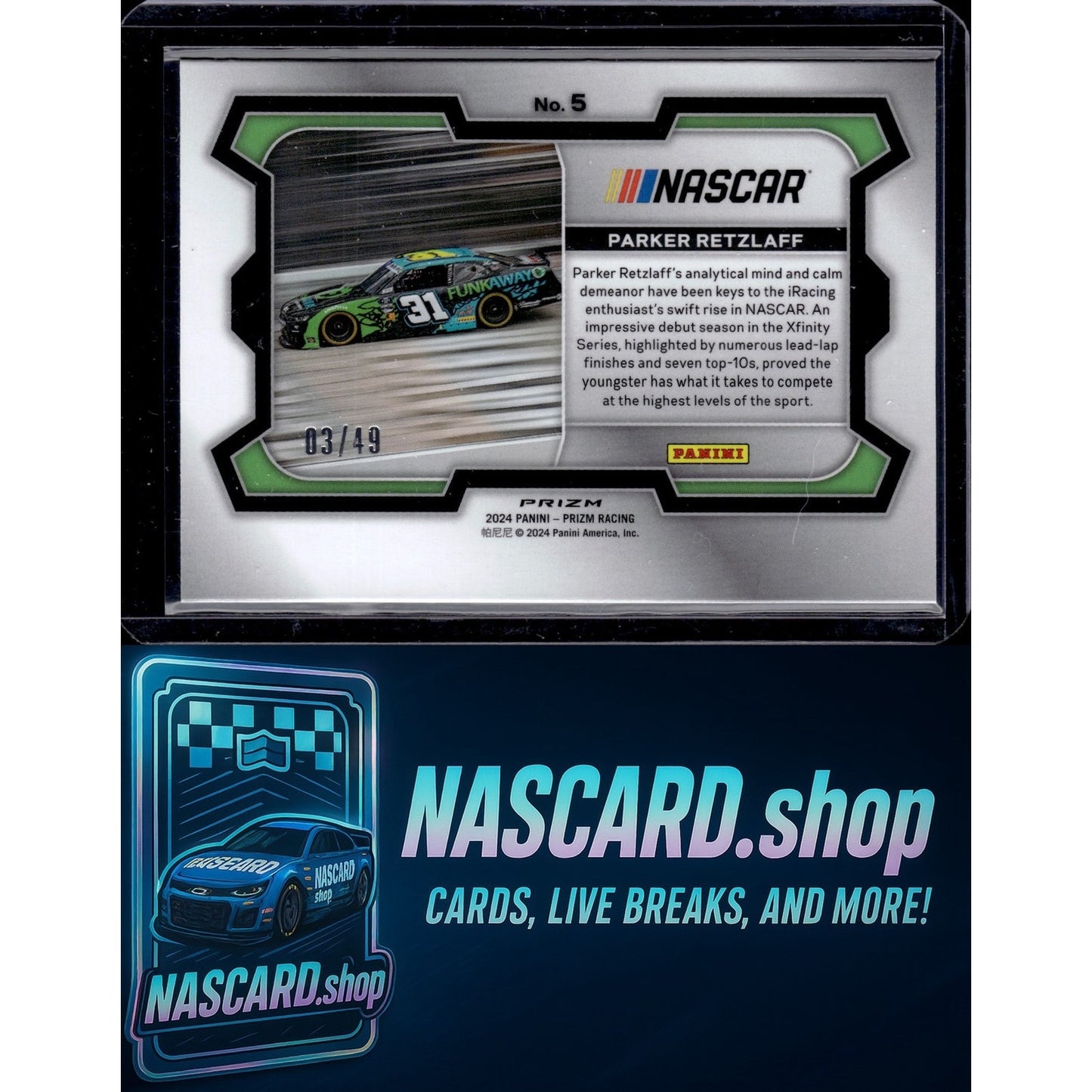 2024 Panini Prizm #5 Parker Retzlaff Carolina Blue #/49 - NASCARD.shop