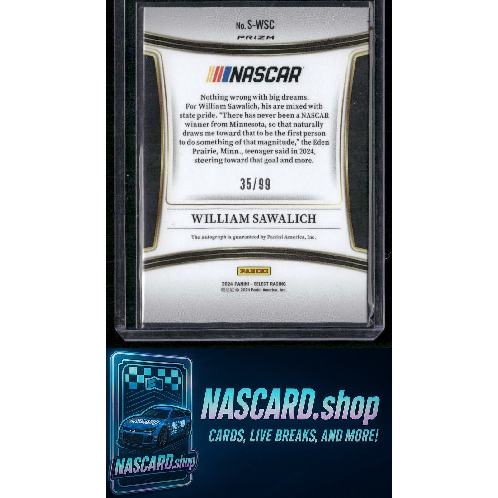 2024 Panini Select #S-WSC William Sawalich Signatures Blue Prizms #/99 (RC) - NASCARD.shop