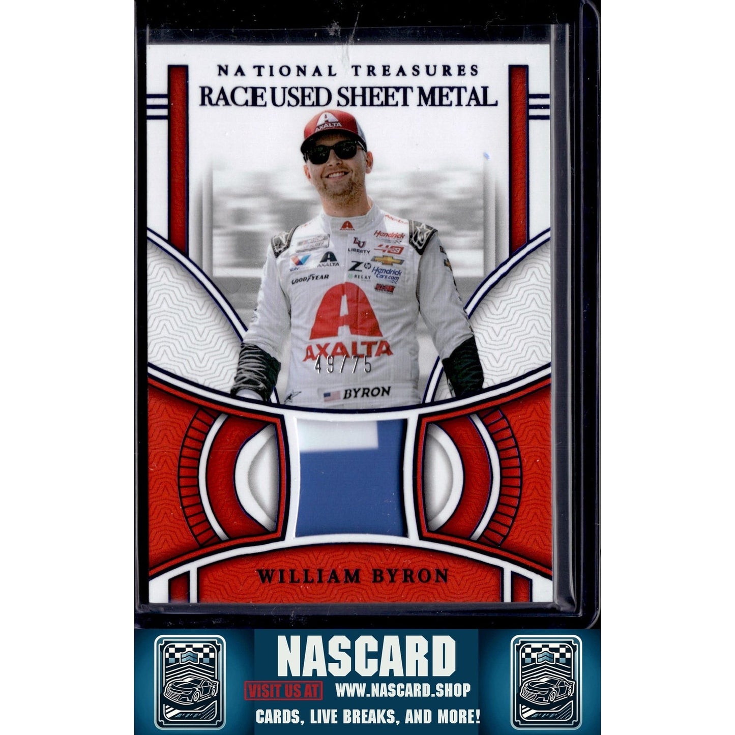 2024 Panini National Treasures William Byron Race Used Sheet Metal Blue #/75 - NASCARD.shop