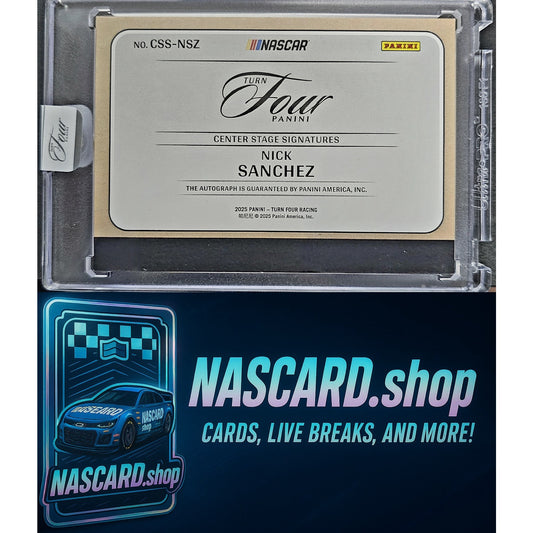 2025 Panini Turn Four Racing Nick Sanchez Center Stage Signatures Purple #/25