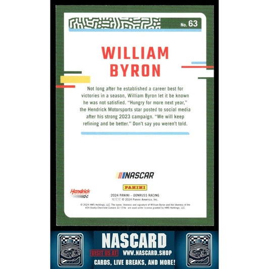 2024 Panini Donruss NASCAR - William Byron #63 Pink /25