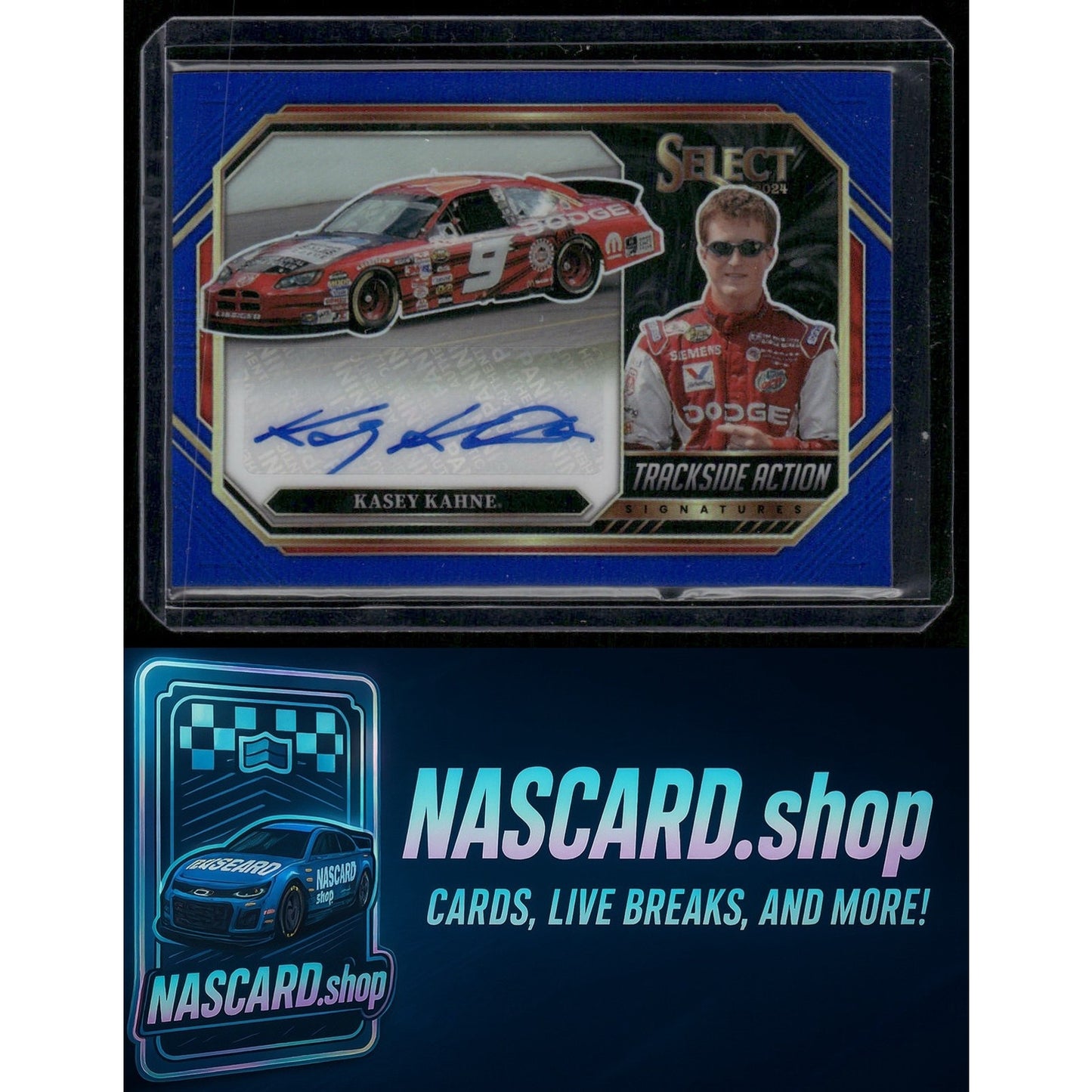 2024 Select Kasey Kahne Trackside Action Signatures Blue Prizms #/49