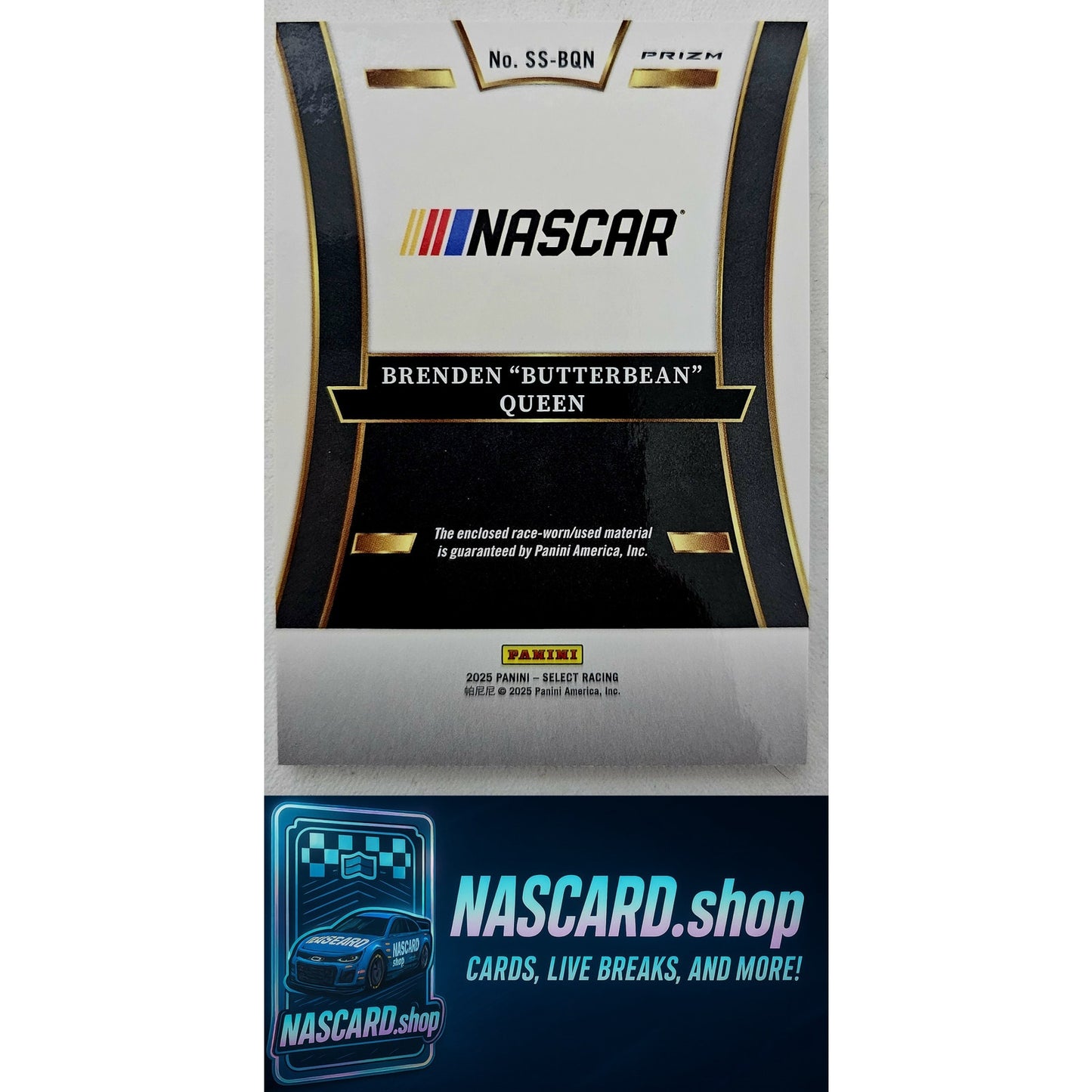 2025 Panini Select #SS-BQN Brenden "Butterbean" Queen Selective Swatches