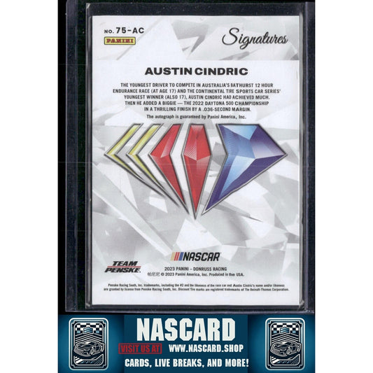 2023 Panini Prizm Austin Cindric NASCAR 75th Anniversary Signatures Holo #/75