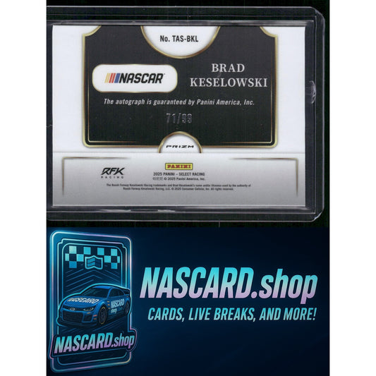 2025 Select Racing Brad Keselowski Trackside Action Signatures Blue Prizms #/99