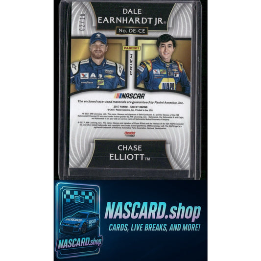 2017 Panini Select Dale Earnhardt Jr Chase Elliott Select Pairs Gold Prizms #/10