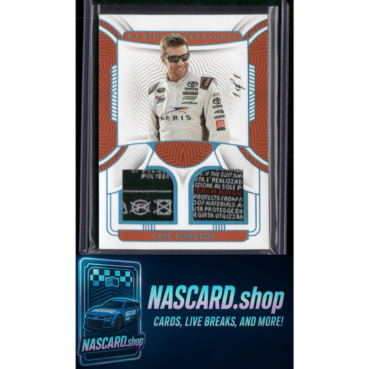 2023 National Treasures Carl Edwards Dual Race Used Firesuits Laundry Tags #1/1 - NASCARD.shop