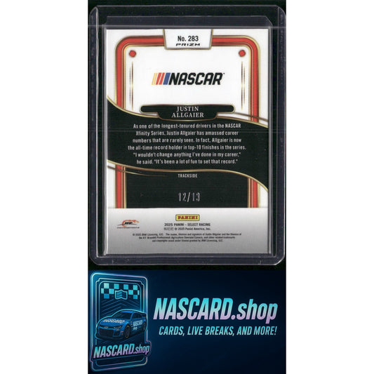 2025 Select Racing #283 Justin Allgaier Trackside Power Plaid Gold Prizms #/13 - NASCARD.shop
