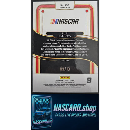 2025 Panini Select Trackside #258 Bill Elliott Gold Power Plaid #09/13