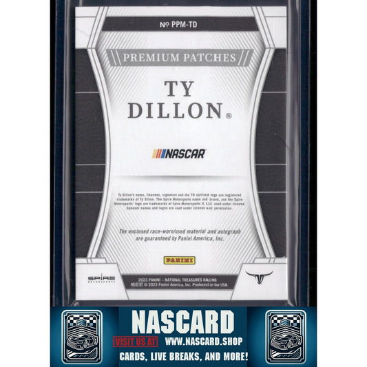 2023 Panini National Treasures #PPM-TY Ty Dillon Premium Patches Midnight #/21