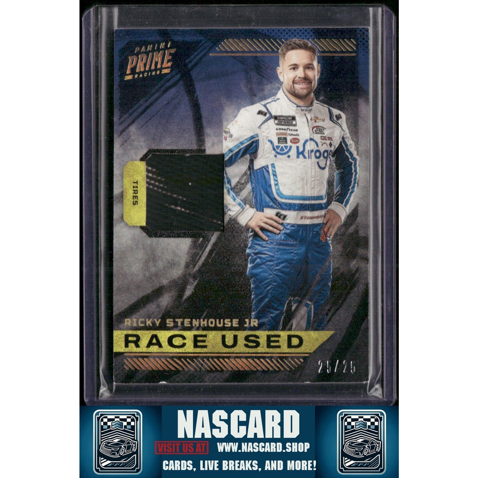 2023 Panini Prime #RU-RSJ Ricky Stenhouse Jr. Race Used Tires Holo Gold #/25 - NASCARD.shop