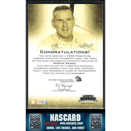 2007 Press Pass Legends Authentic Autograph Marvin Panch /20 Inscription