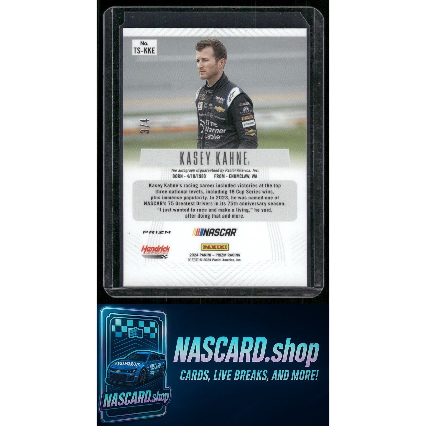 2024 Panini Prizm #TS-KKE Kasey Kahne Throwback Signatures Blue Shimmer #/4