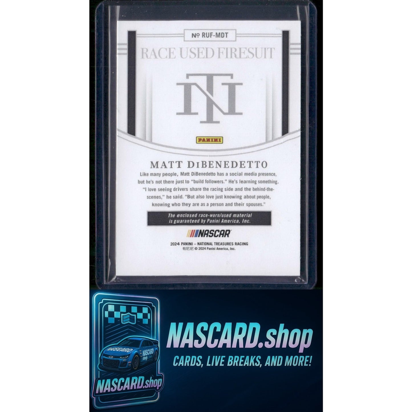 2024 Panini National Treasures #RUF-MDT Matt DiBenedetto Race Used Firesuit #/99