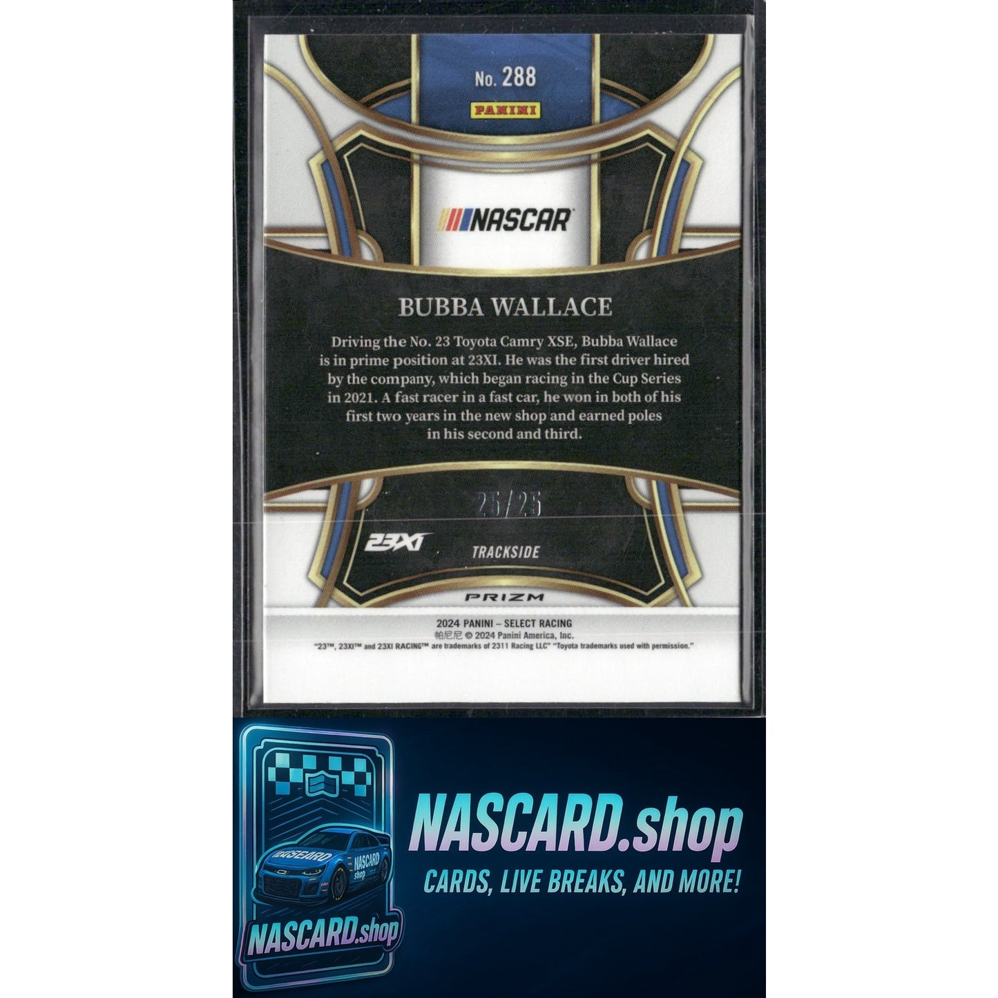 2024 Panini Select Trackside #288 Bubba Wallace Red and Blue Prizms #25/25 - NASCARD.shop