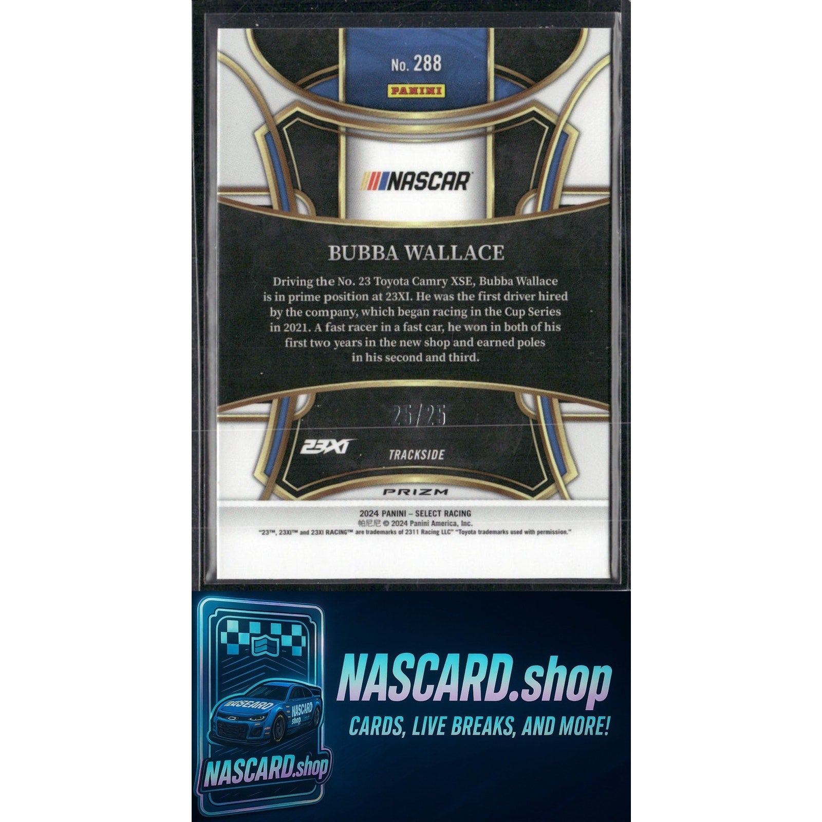 2024 Panini Select Trackside #288 Bubba Wallace Red and Blue Prizms #25/25 - NASCARD.shop