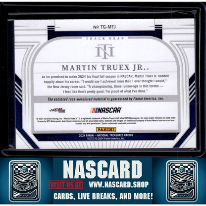 2024 Panini National Treasures #TG-MTJ Martin Truex Jr. Track Gear Blue #/75