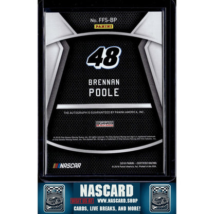 2018 Panini Certified #FFS-BP Brennan Poole Fresh Faces Signatures Purple #/10 - NASCARD.shop