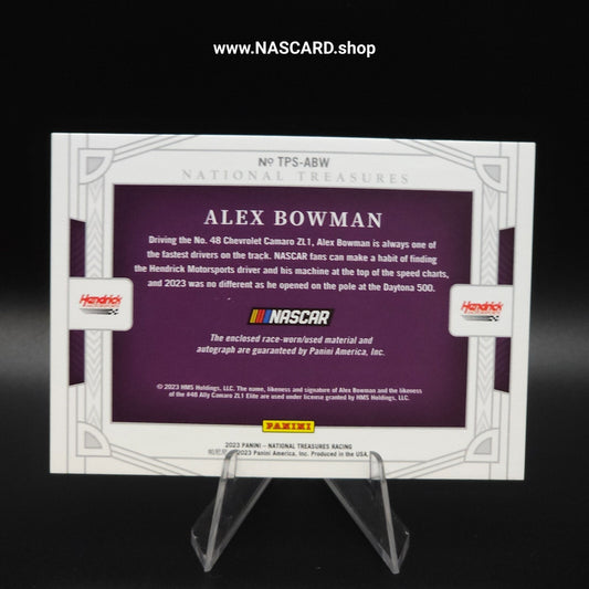 2023 National Treasures Track Pass Material Signatures Silver Alex Bowman /49