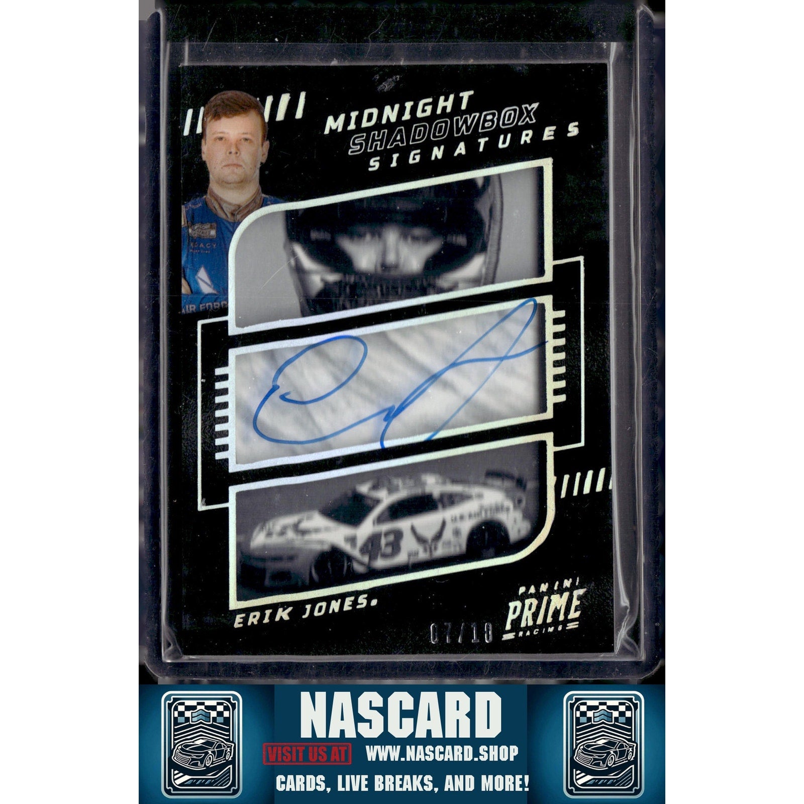2023 National Treasures Erik Jones Midnight Shadowbox Signatures Holo Silver /10 - NASCARD.shop