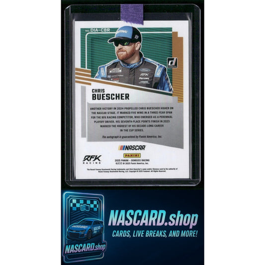 2025 Donruss #DIA-CBR Chris Buescher Dialed In Autographs Red Xplosion #/49