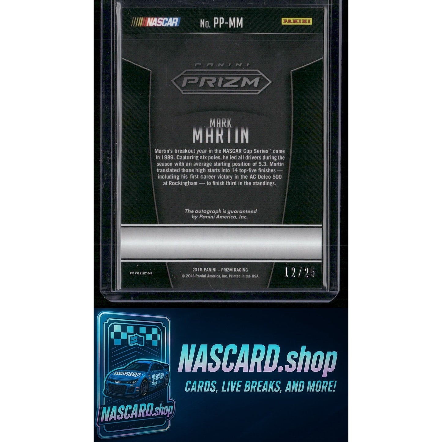 2016 Panini Prizm Mark Martin Patented Penmanship Red White and Blue Prizm #/25