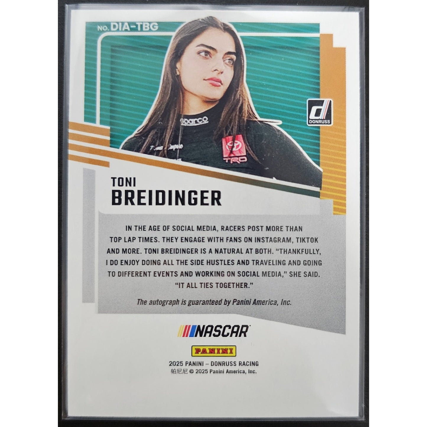 2025 Donruss #DIA-TBG Toni Breidinger Dialed In Autographs Red Xplosion #/49