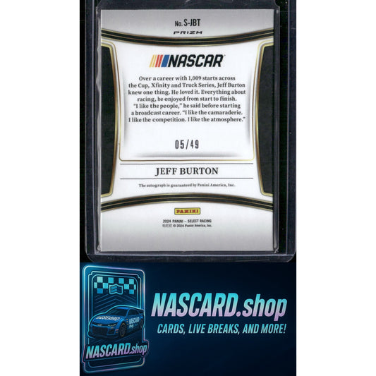 2024 Panini Select #S-JBT Jeff Burton Signatures Purple Prizms #/49 - NASCARD.shop