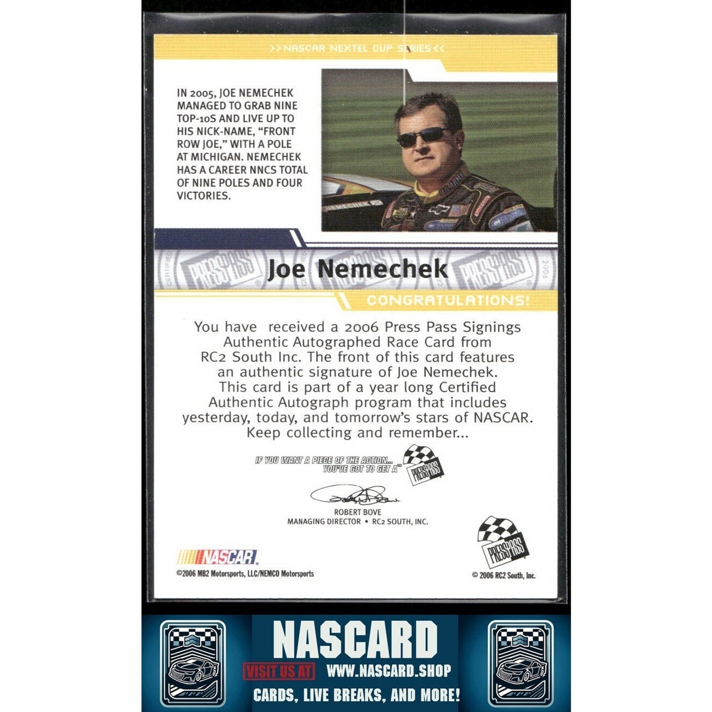2006 Press Pass Signings Authentic Auto Holo Gold Joe Nemechek /50 Inscription