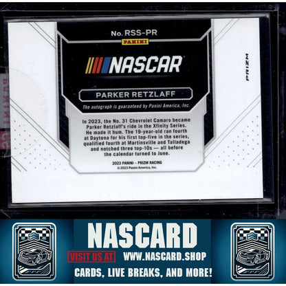 2023 Panini Prizm #RSS-PR Parker Retzlaff Rookie Stripes Signatures Prizm - NASCARD.shop