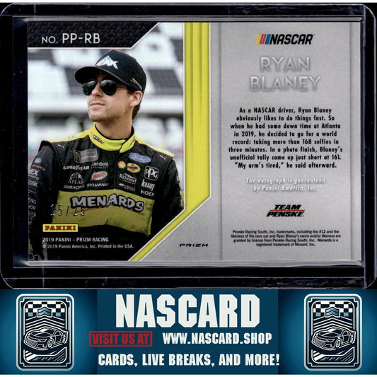2019 Panini Prizm #PP-RB Ryan Blaney Patented Penmanship Red Prizm #15/25 - NASCARD.shop
