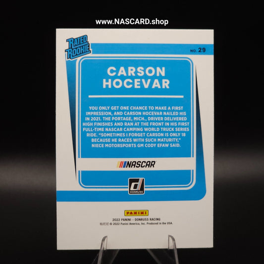2022 Panini Donruss NASCAR - Rated Rookie Lime Green Carson Hocevar #29 (RC)