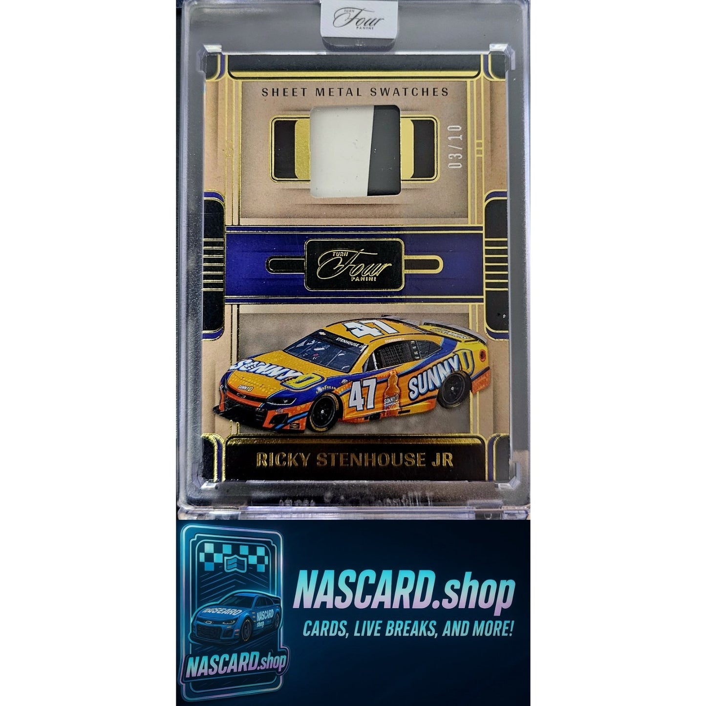 2025 Panini Turn Four Ricky Stenhouse Jr Racing Sheet Metal Swatches Gold #/10