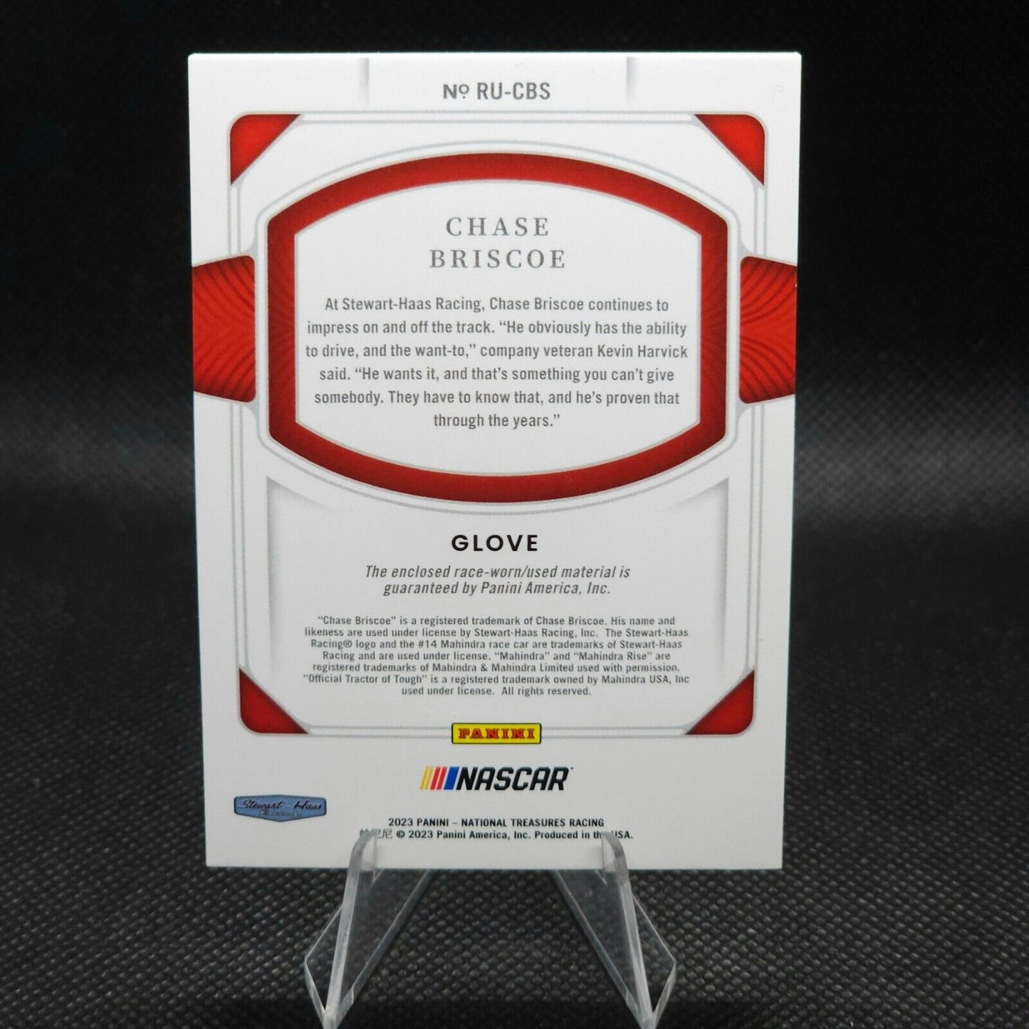 2023 Panini National Treasures Race Used Glove #RU-CBS Chase Briscoe 06/25