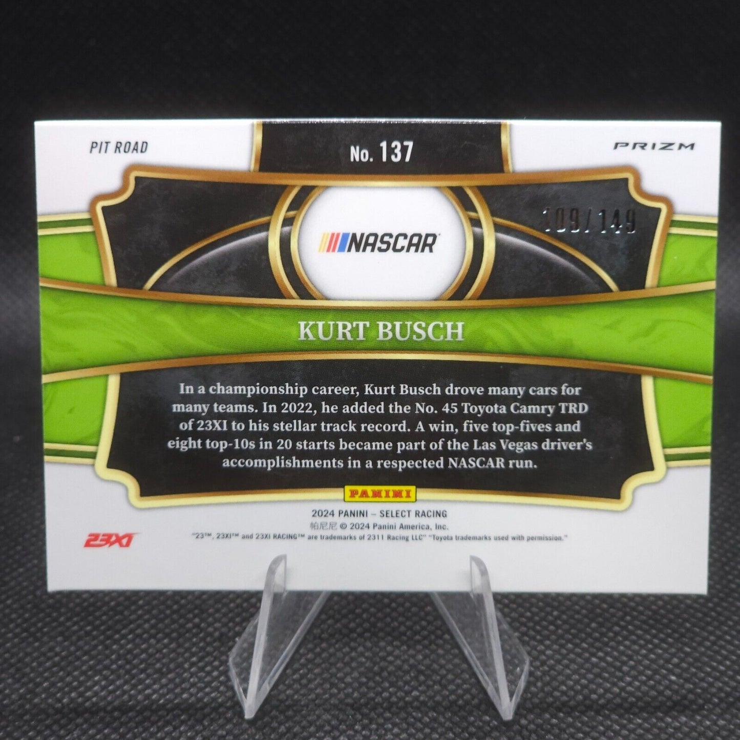 2024 Panini Select Racing Pit Road Red and Blue Prizms #137 Kurt Busch 109/149