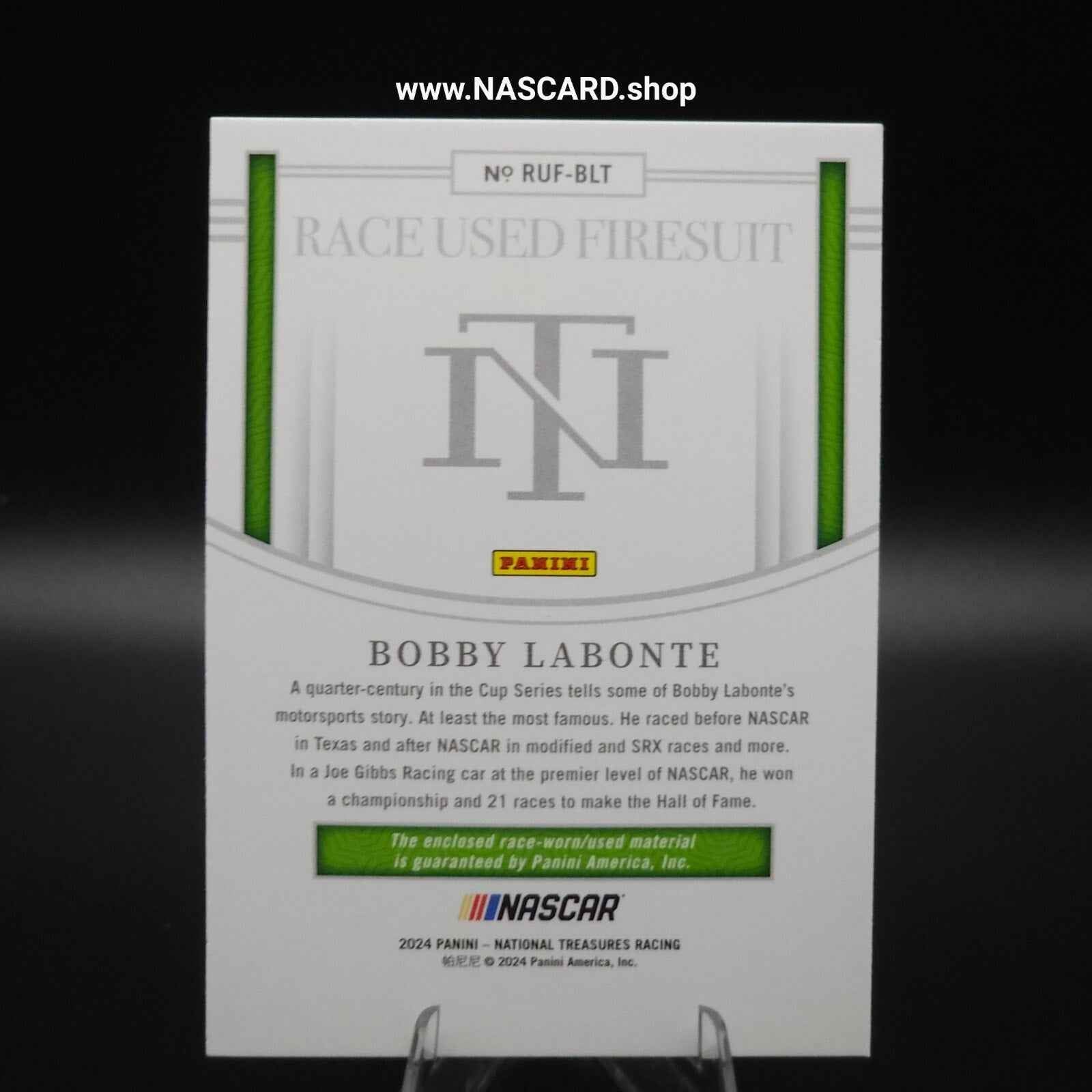 2024 National Treasures Race Used Firesuit Holo Silver Bobby Labonte 01/25