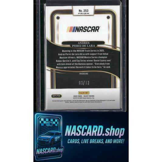 2025 Select Racing Andres Perez De Lara Trackside Power Plaid Gold Prizms #/13 - NASCARD.shop