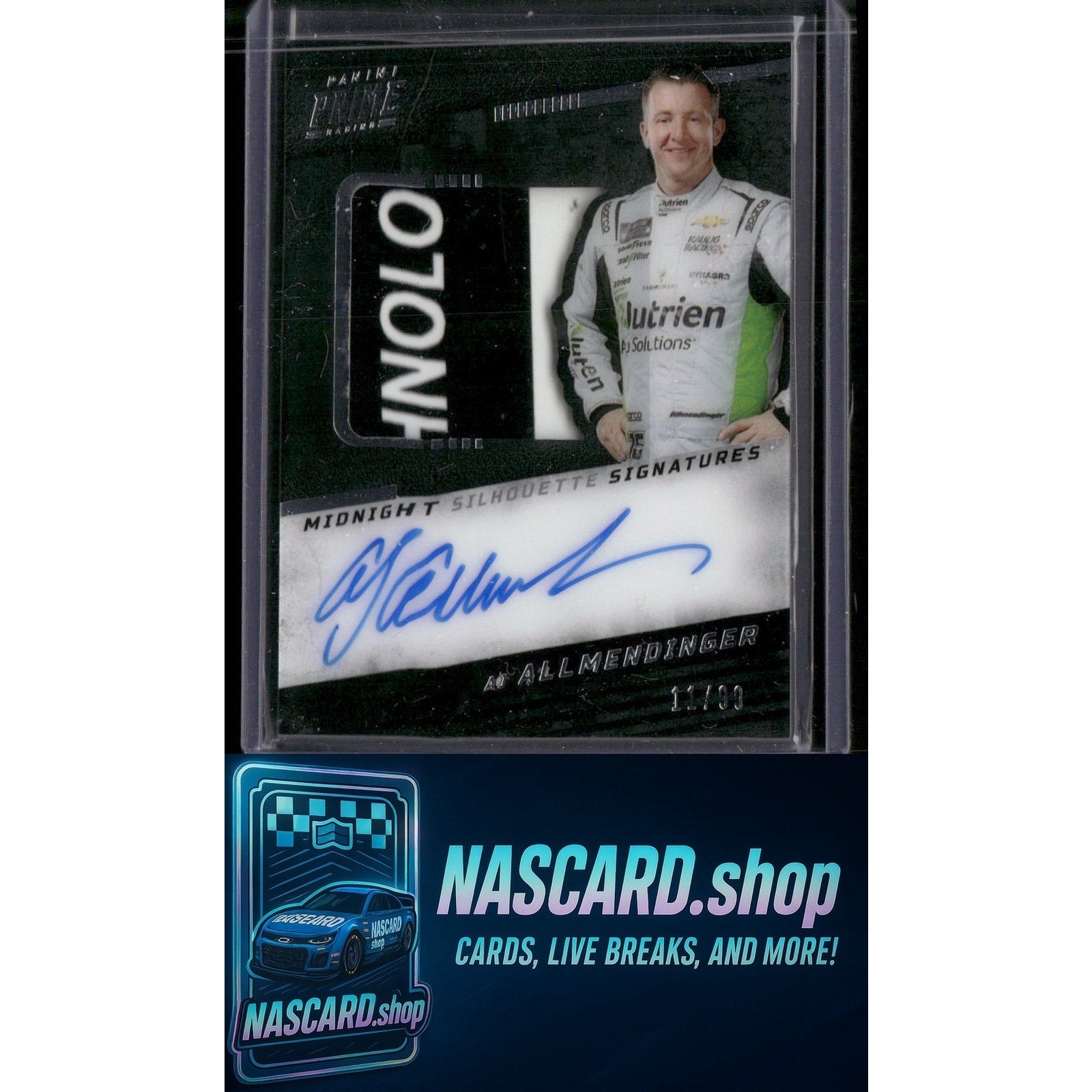 2023 Panini Prime #SIL-AJA AJ Allmendinger Midnight Silhouette Signatures #/99 - NASCARD.shop