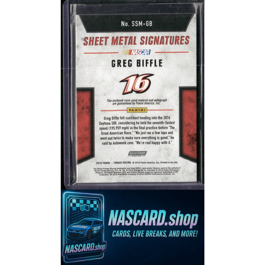 2016 Panini Torque Greg Biffle Silhouettes Sheet Metal Signatures Red #/25 - NASCARD.shop